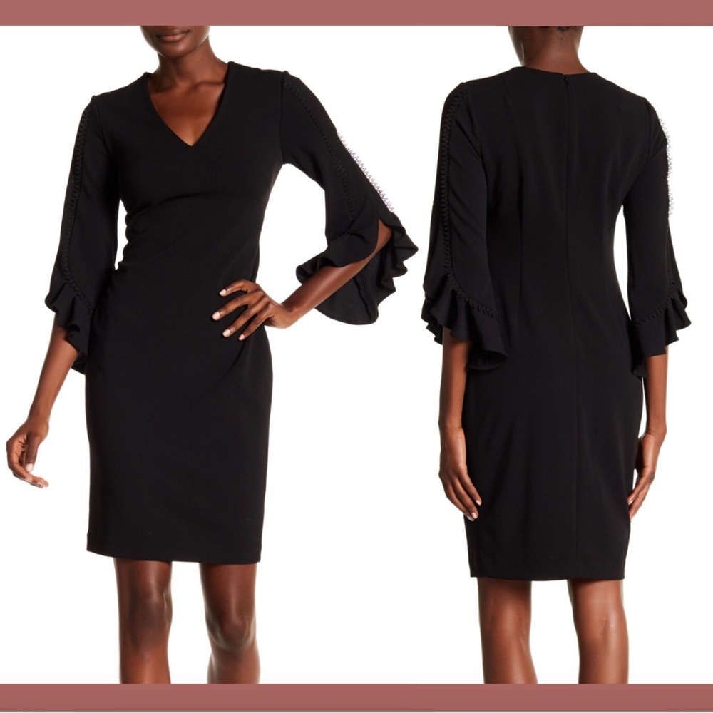 NWD $134 Clavin Klein V-Neck Ruffle Sleeve Dress